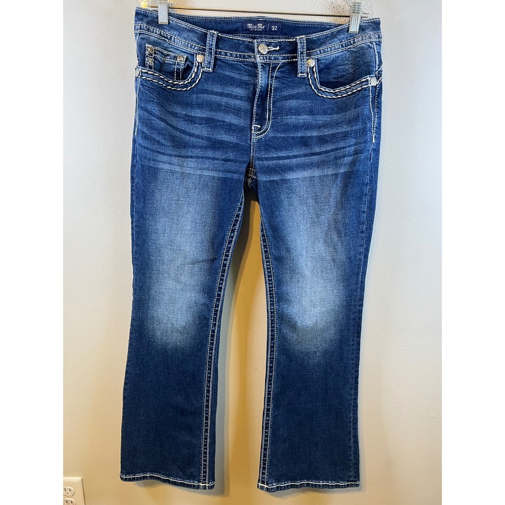 Miss Me Womens Bootcut Jeans Heavy Contrast Stitch Blue 32